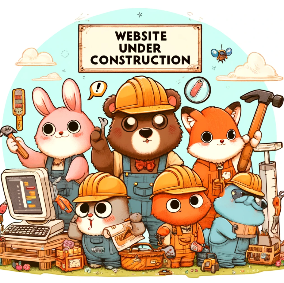 Cartoon animals building a website